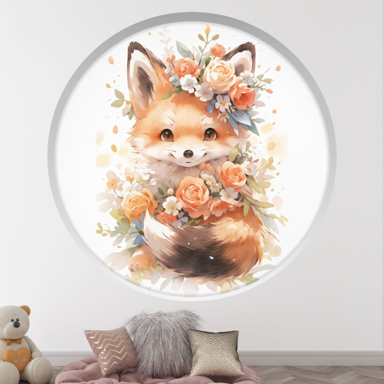 Optical Illusions Round Arch Wall Sticker for Kids- Fox