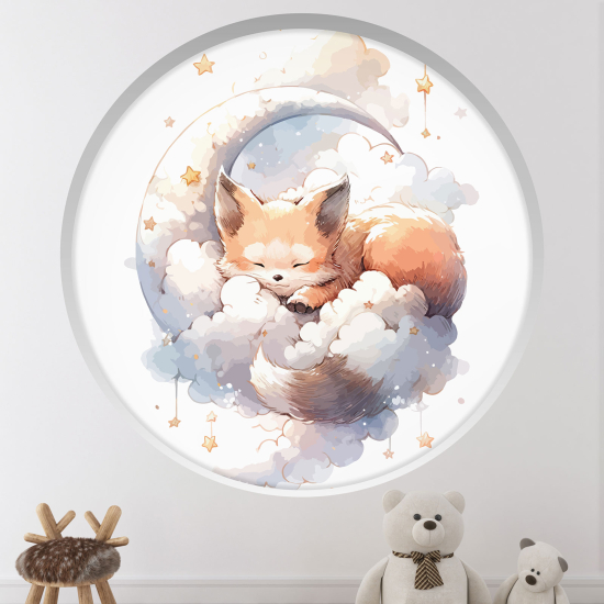 Optical Illusions Round Arch Wall Sticker for Kids- Fox on the Moon