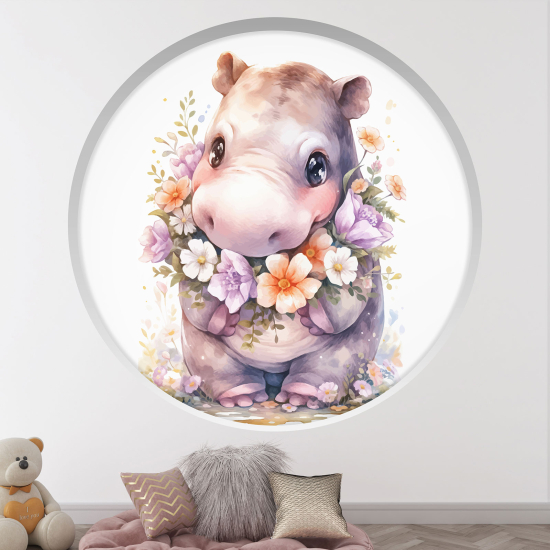 Optical Illusions Round Arch Wall Sticker for Kids- Hippopotamus