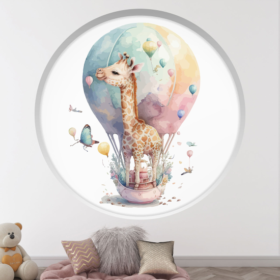 Optical Illusions Round Arch Wall Sticker for Kids- Hot air balloon giraffe