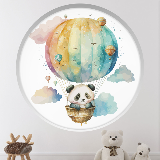 Optical Illusions Round Arch Wall Sticker for Kids- Hot air balloon panda