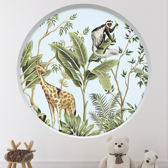 Optical Illusions Round Arch Wall Sticker for Kids- Jungle animals