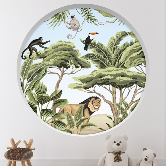 Optical Illusions Round Arch Wall Sticker for Kids- Jungle animals