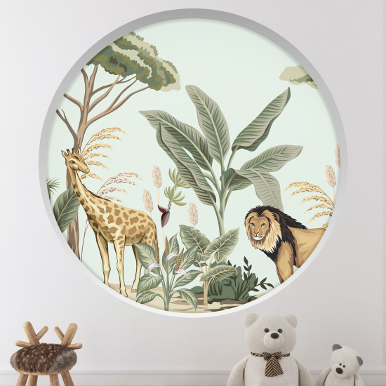 Optical Illusions Round Arch Wall Sticker for Kids- Jungle animals