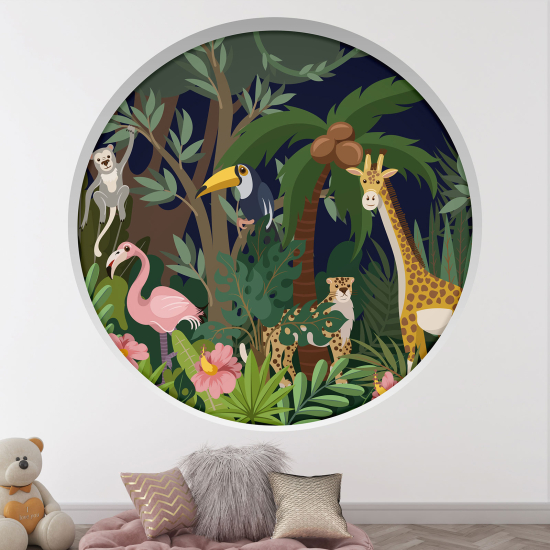 Optical Illusions Round Arch Wall Sticker for Kids- Jungle animals