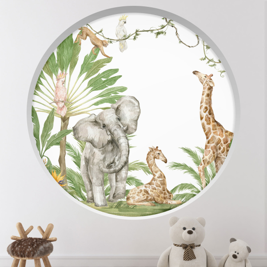 Optical Illusions Round Arch Wall Sticker for Kids- Jungle animals