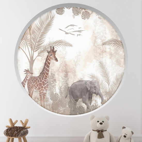 Optical Illusions Round Arch Wall Sticker for Kids- Jungle animals