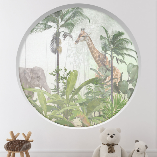 Optical Illusions Round Arch Wall Sticker for Kids- Jungle animals