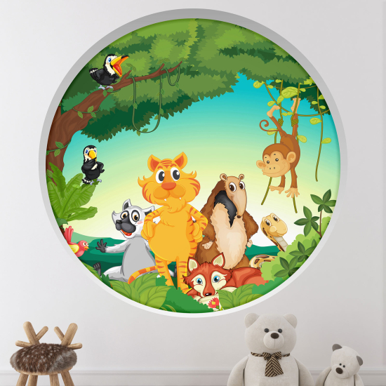 Optical Illusions Round Arch Wall Sticker for Kids- Jungle animals