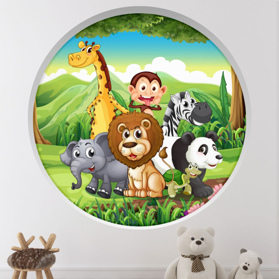 Optical Illusions Round Arch Wall Sticker for Kids- Jungle animals