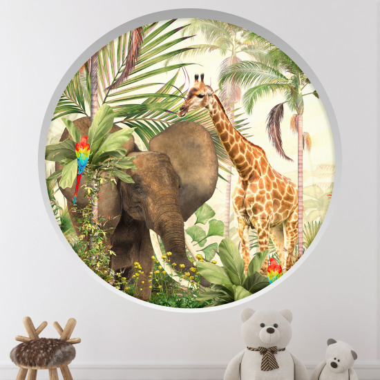 Optical Illusions Round Arch Wall Sticker for Kids- Jungle animals