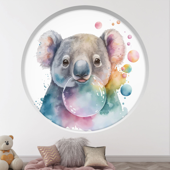 Optical Illusions Round Arch Wall Sticker for Kids- Koala bubble