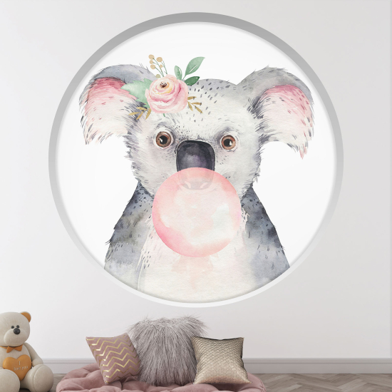 Optical Illusions Round Arch Wall Sticker for Kids- Koala bubble