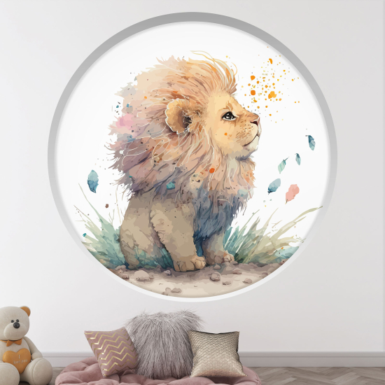 Optical Illusions Round Arch Wall Sticker for Kids- Lion