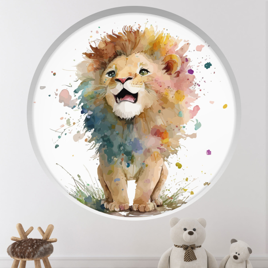 Optical Illusions Round Arch Wall Sticker for Kids- Lion