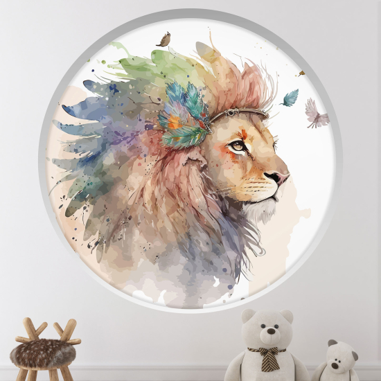 Optical Illusions Round Arch Wall Sticker for Kids- Lion