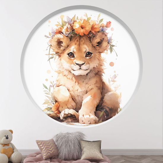 Optical Illusions Round Arch Wall Sticker for Kids- Lion