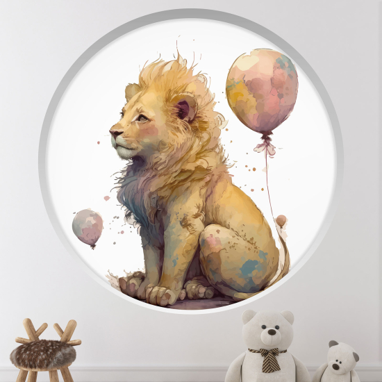 Optical Illusions Round Arch Wall Sticker for Kids- Lion Balloons