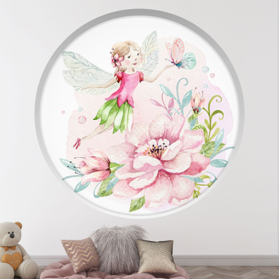 Optical Illusions Round Arch Wall Sticker for Kids- Little Floral Fairy