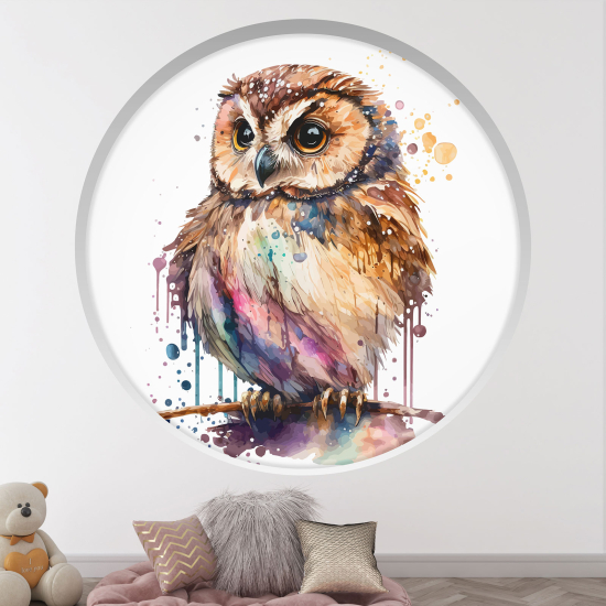 Optical Illusions Round Arch Wall Sticker for Kids- Owl