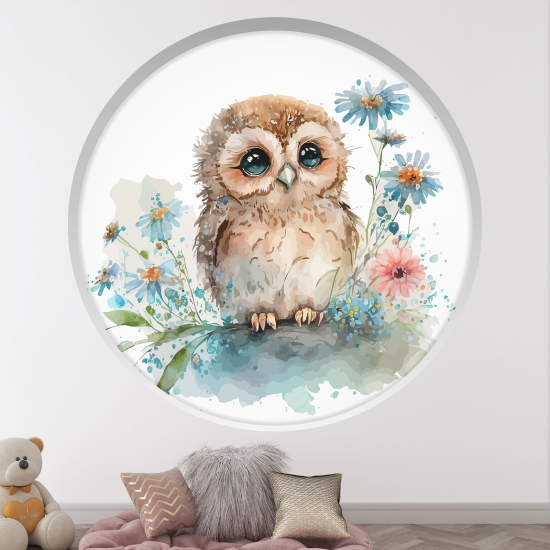 Optical Illusions Round Arch Wall Sticker for Kids- Owl