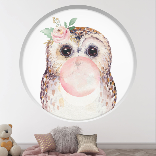 Optical Illusions Round Arch Wall Sticker for Kids- Owl bubble