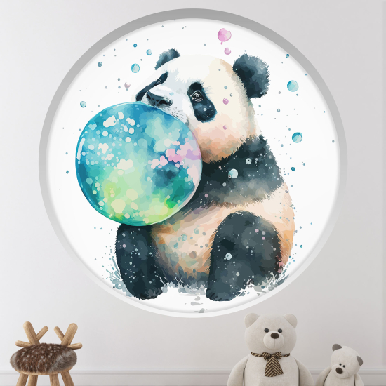 Optical Illusions Round Arch Wall Sticker for Kids- Panda bubble