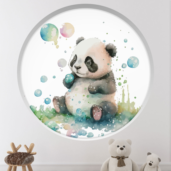 Optical Illusions Round Arch Wall Sticker for Kids- Panda bubble