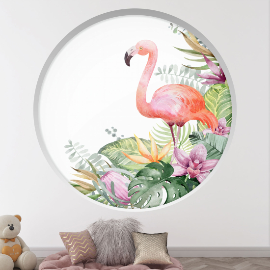 Optical Illusions Round Arch Wall Sticker for Kids- Pink flamingo