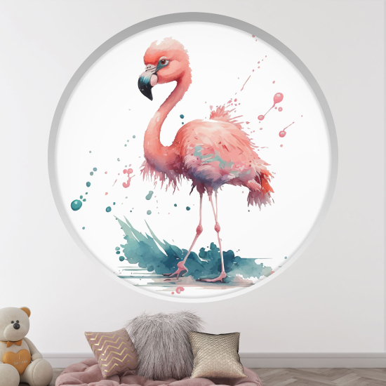 Optical Illusions Round Arch Wall Sticker for Kids- Pink flamingo