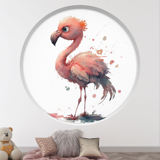 Optical Illusions Round Arch Wall Sticker for Kids- Pink flamingo