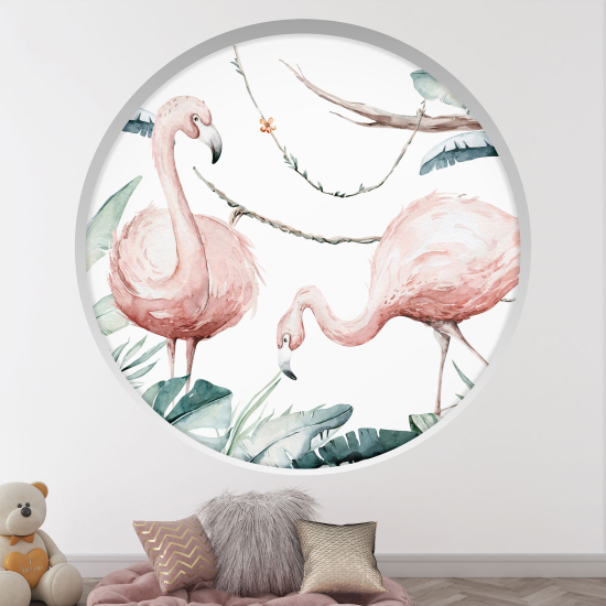 Optical Illusions Round Arch Wall Sticker for Kids- Pink flamingo