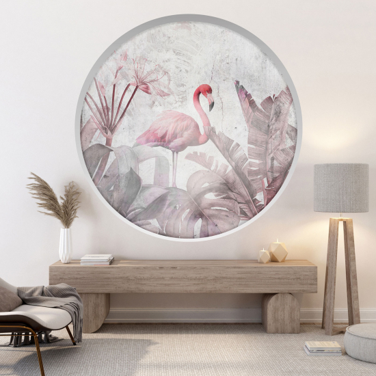 Optical Illusions Round Arch Wall Sticker for Kids- Pink flamingo