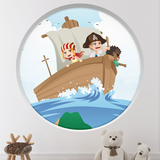 Optical Illusions Round Arch Wall Sticker for Kids- pirates