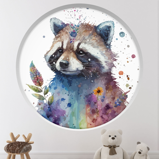 Optical Illusions Round Arch Wall Sticker for Kids- Raccoon