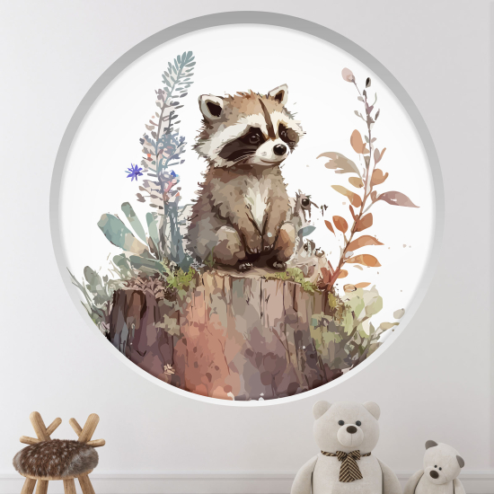 Optical Illusions Round Arch Wall Sticker for Kids- Raccoon