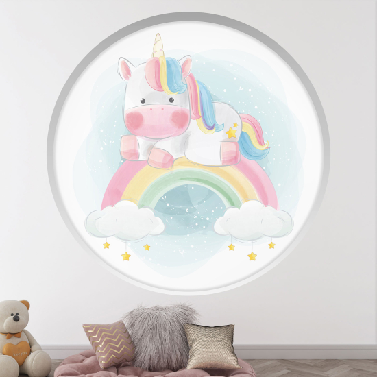 Optical Illusions Round Arch Wall Sticker for Kids- Rainbow Unicorn