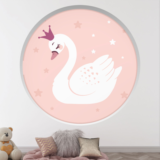 Optical Illusions Round Arch Wall Sticker for Kids- Swan