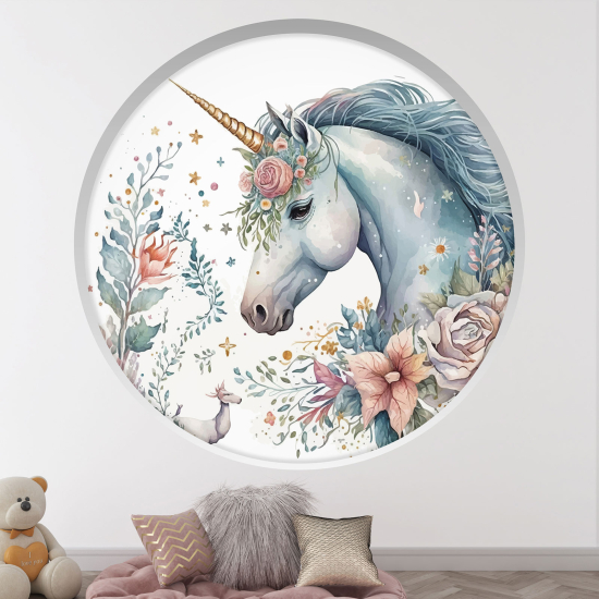 Optical Illusions Round Arch Wall Sticker for Kids- Unicorn flowers