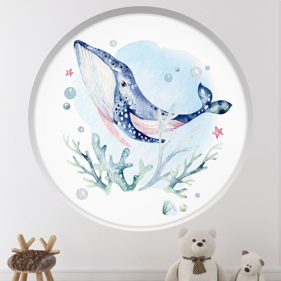 Optical Illusions Round Arch Wall Sticker for Kids- Whale