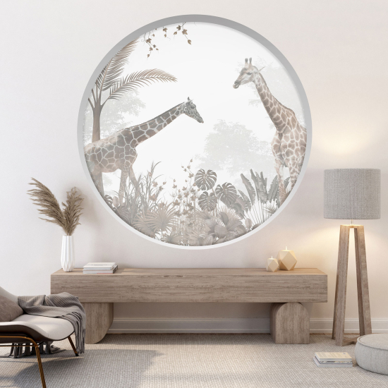 Optical Illusions Round Arch Wall Sticker - Giraffes