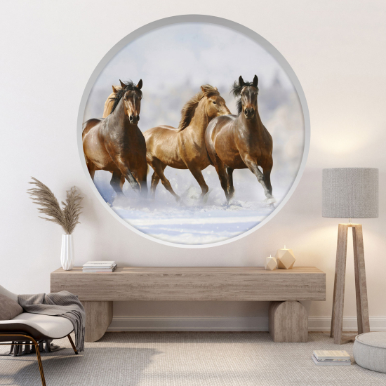 Optical Illusions Round Arch Wall Sticker - Horses