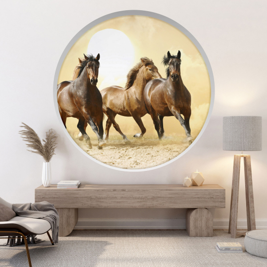 Optical Illusions Round Arch Wall Sticker - Horses