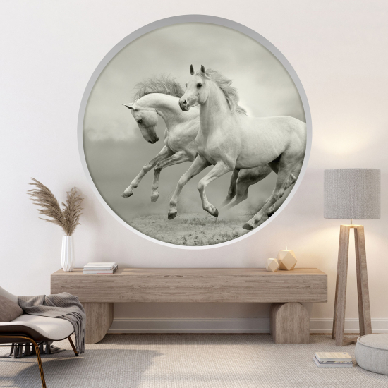 Optical Illusions Round Arch Wall Sticker - Horses