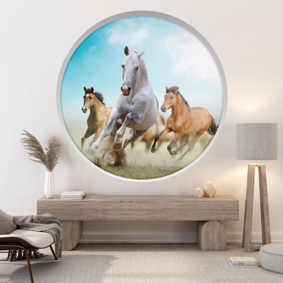 Optical Illusions Round Arch Wall Sticker - Horses