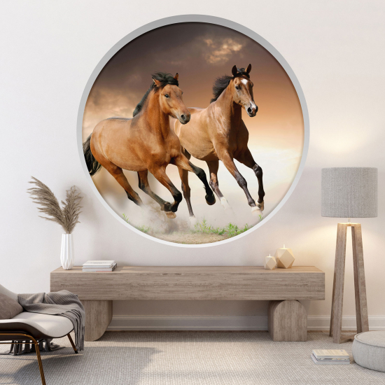 Optical Illusions Round Arch Wall Sticker - Horses