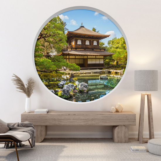 Optical Illusions Round Arch Wall Sticker - Japanese Temple