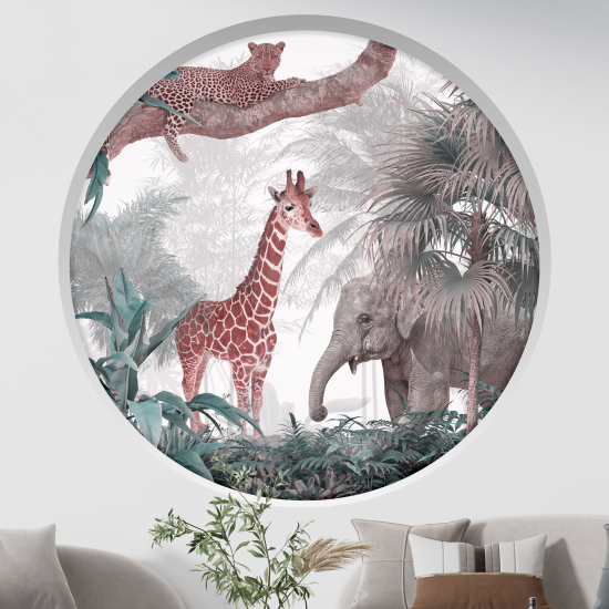 Optical Illusions Round Arch Wall Sticker - Jungle animals