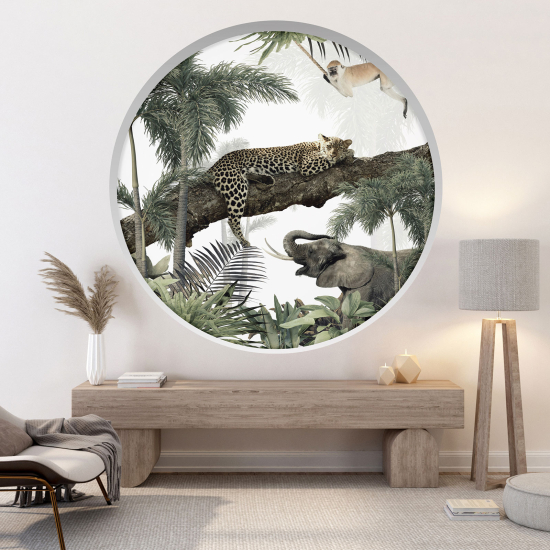 Optical Illusions Round Arch Wall Sticker - Jungle animals