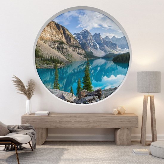 Optical Illusions Round Arch Wall Sticker - Lake Mountains